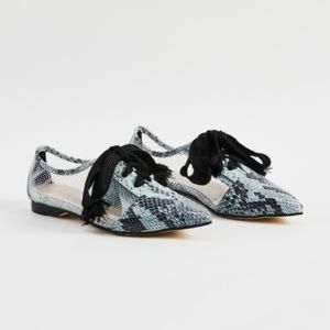 Black Shoes Blue Clear Ribbon Python Loafers